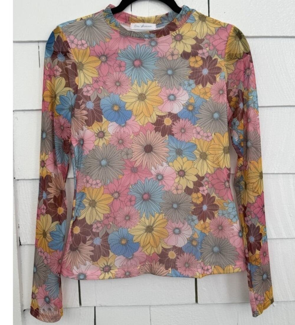 Bloomcore Women's Floral Mock Neck Top Festival Artsy Hippie Retro Cottagecore